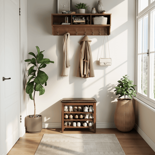 Wooden 3-Tier Shoe Rack Bench with PU Leather Cushion - iKaslandi