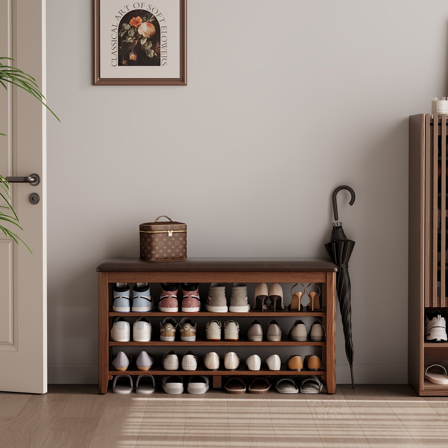 Leather Cushion Shoe Bench