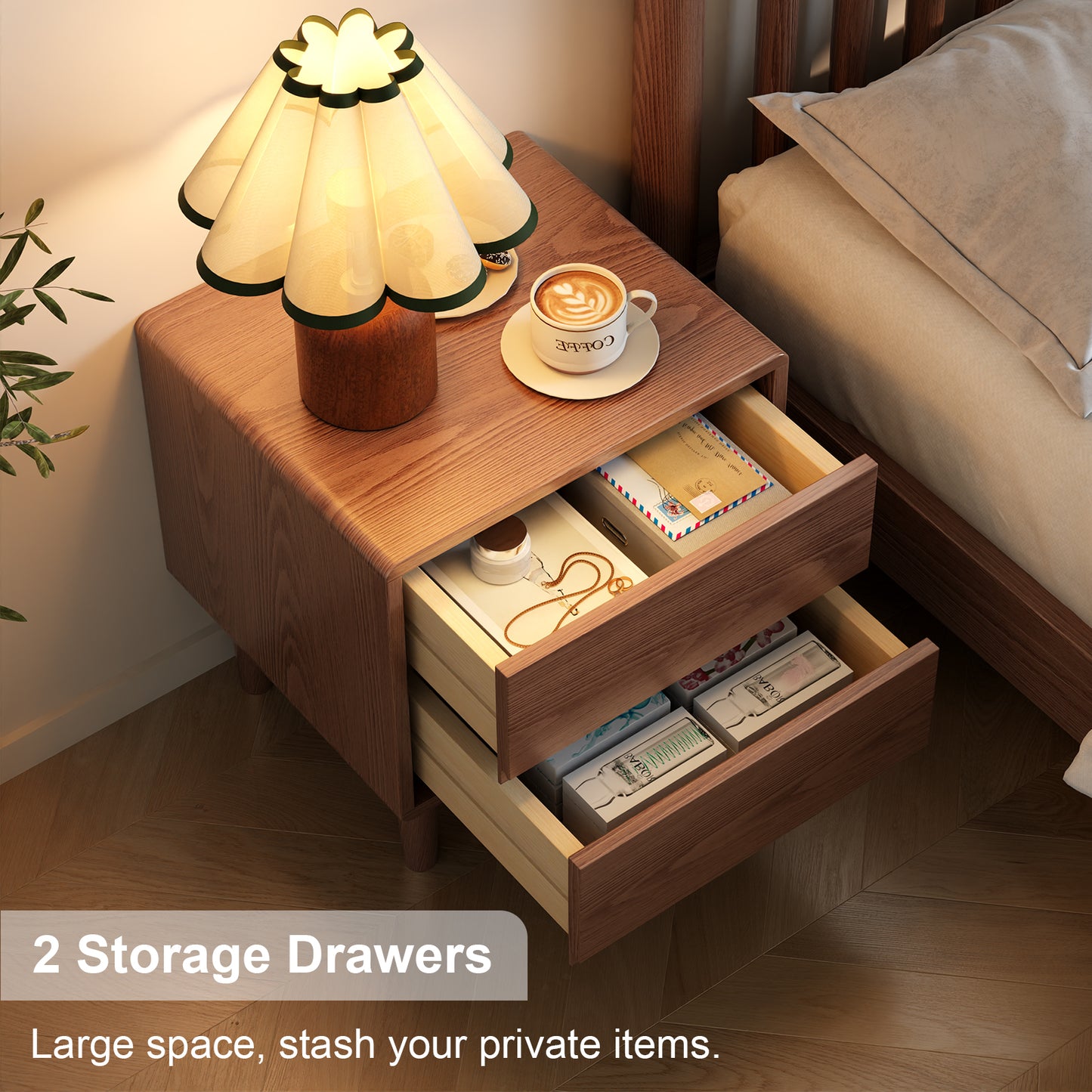 olid Wood Nightstand,Nightstand with Drawers,Mid Century Modern Nightstand Small Nightstand for Bedroom, Dorm and Living Room,Walnut nightstand