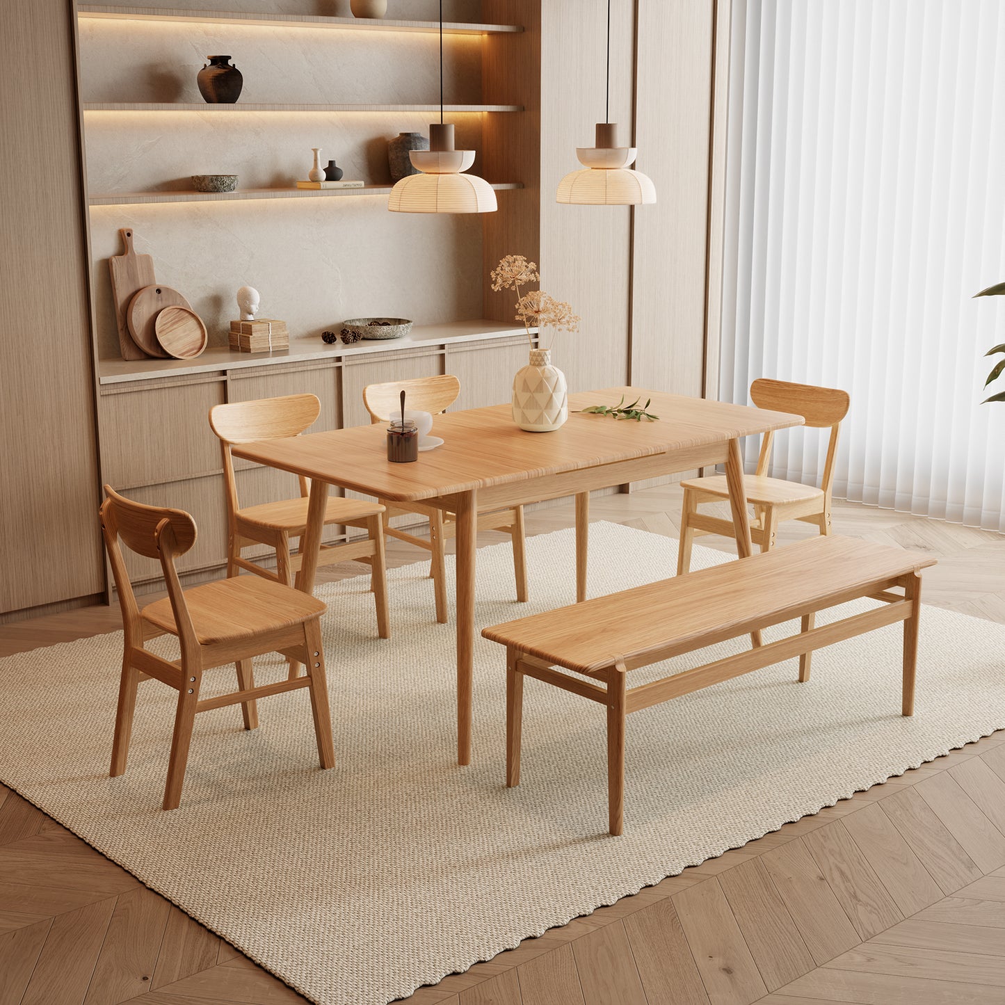 Dining Table, Solid Wood Extendable Dining Table Can Accommodate 4-8 People, Sturdy and Easy Assembly Modern Dining Room Table for Kitchen, Living Room, Apartment