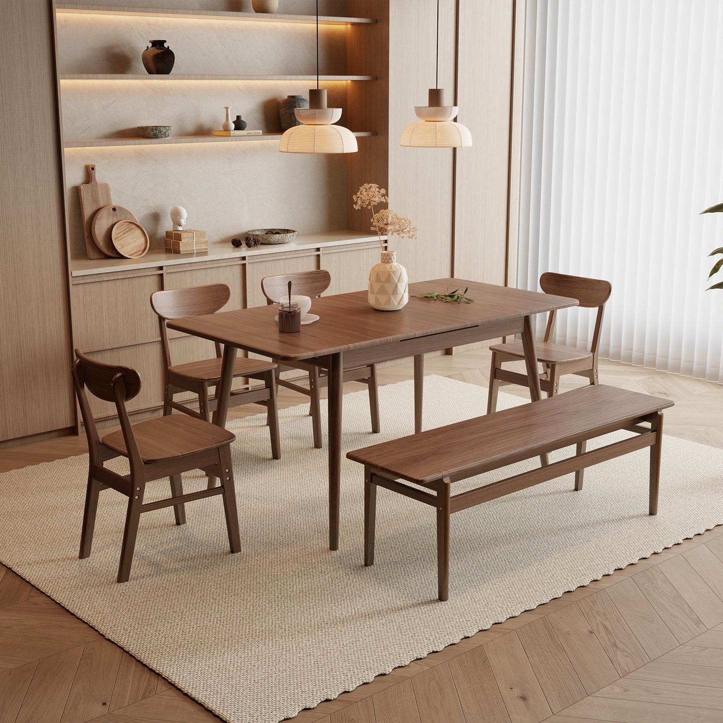 Dining Table, Solid Wood Extendable Dining Table Can Accommodate 4-8 People, Sturdy and Easy Assembly Modern Dining Room Table for Kitchen, Living Room, Apartment