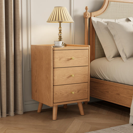 Solid Wood Nightstand with 3 Drawers, Mid Century Modern Bedside Table - iKaslandi