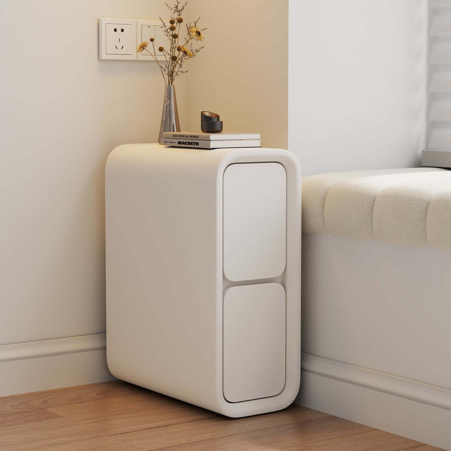 Leather Surface White Nightstand