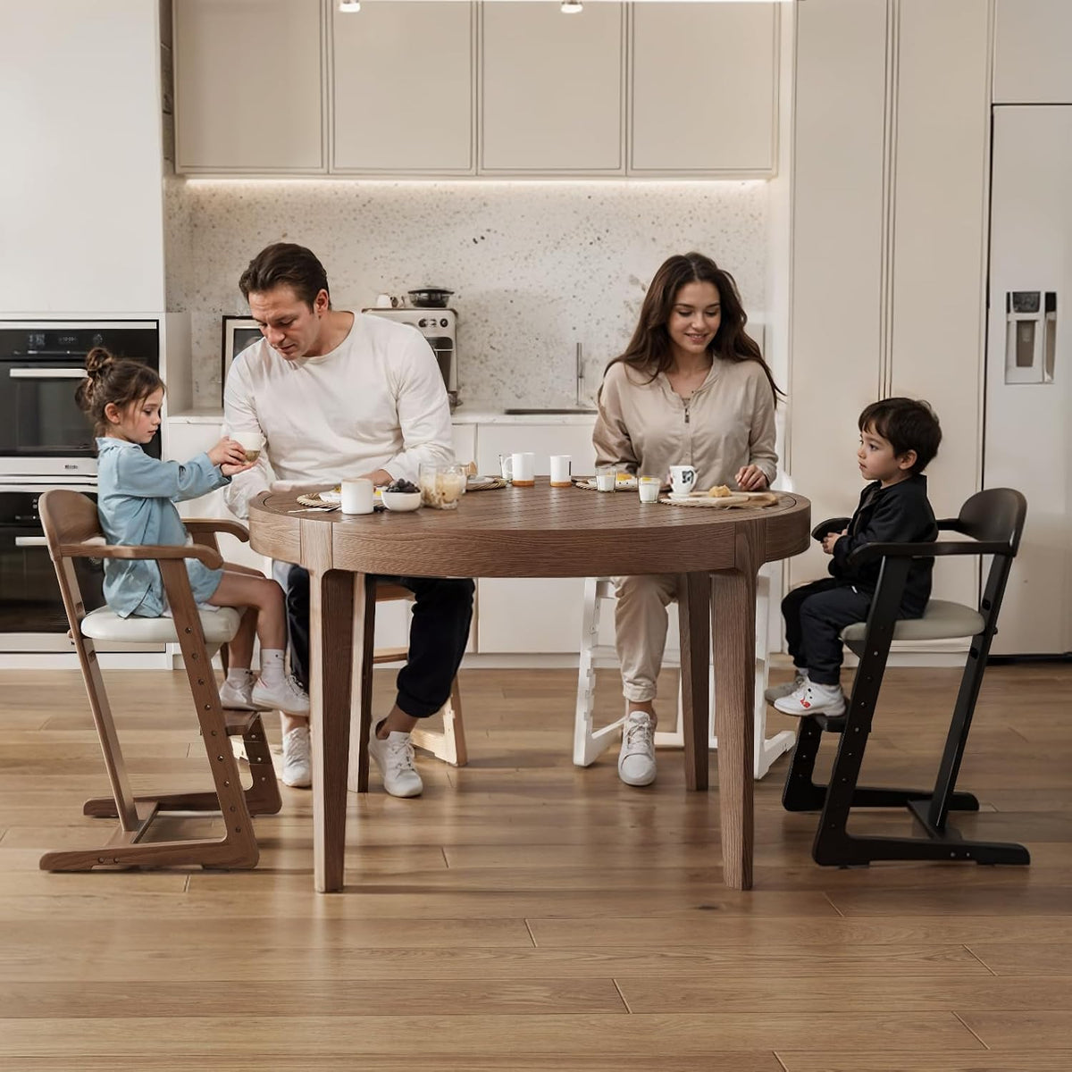 Solid Wood Toddler Dining Chair with Adjustable Height and Footrest, Wipe-Clean Cushion - iKaslandi