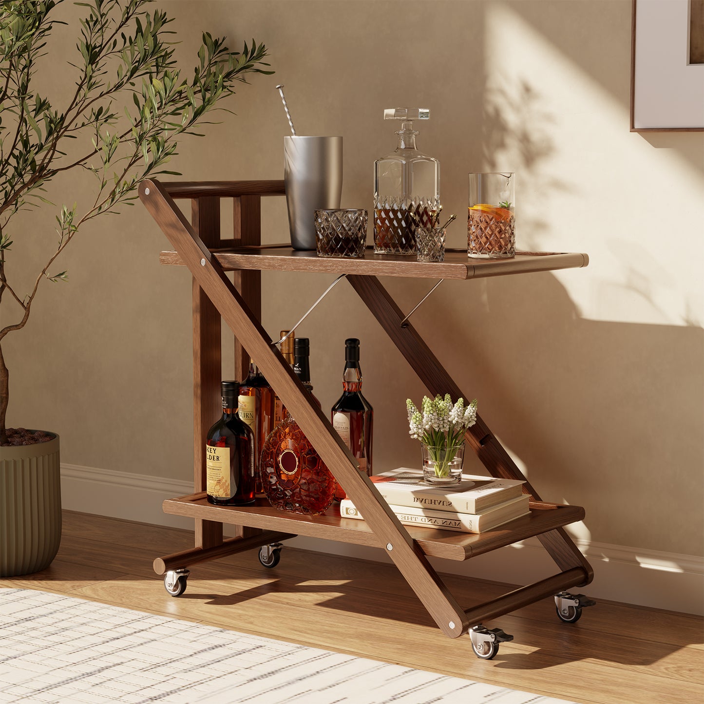 Rolling Carts with Wheels,Portable Kitchen Island,Walnut Kitchen Storage Cart,Small Kitchen Island,Wood Bar Cart,Kitchen Rack with Locking Casters,Moveable Kitchen Island for Living Room,Coffee Bar