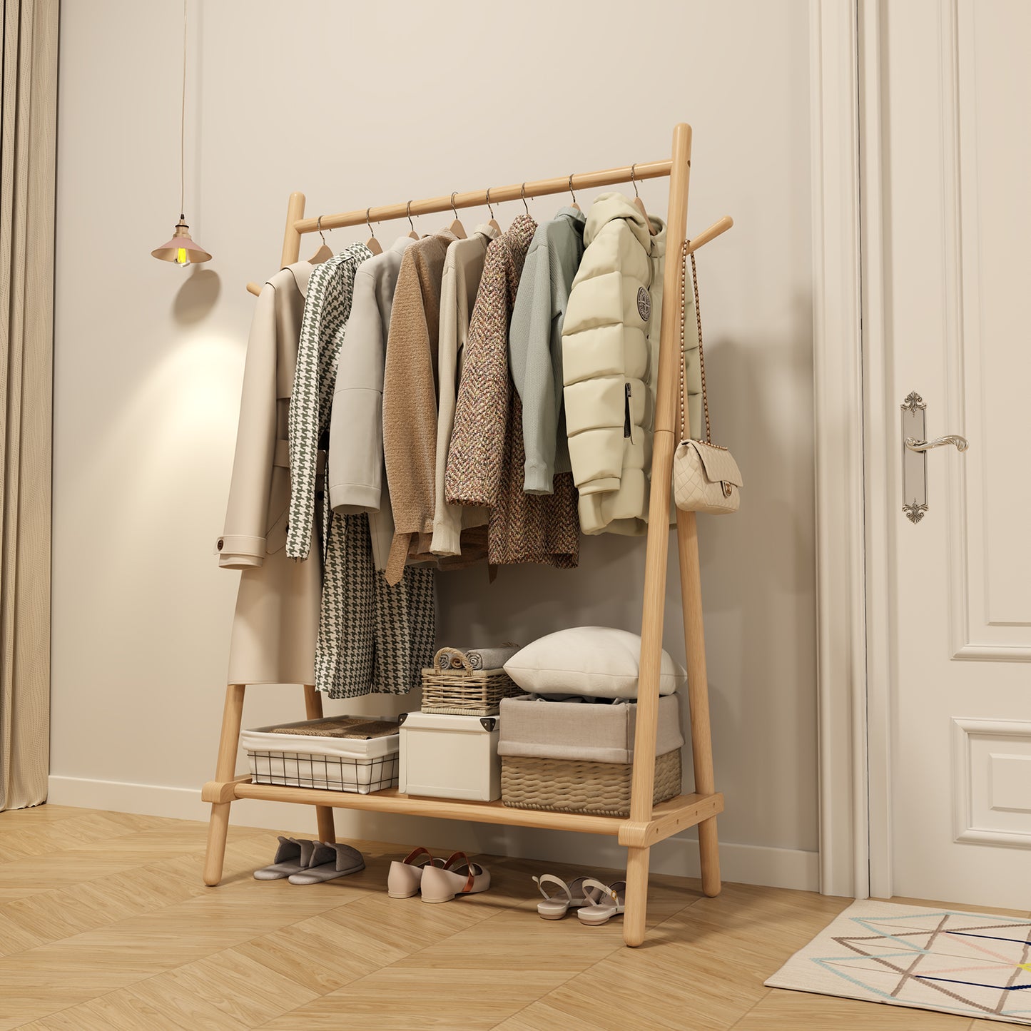 Solid Wood Clothes Rack