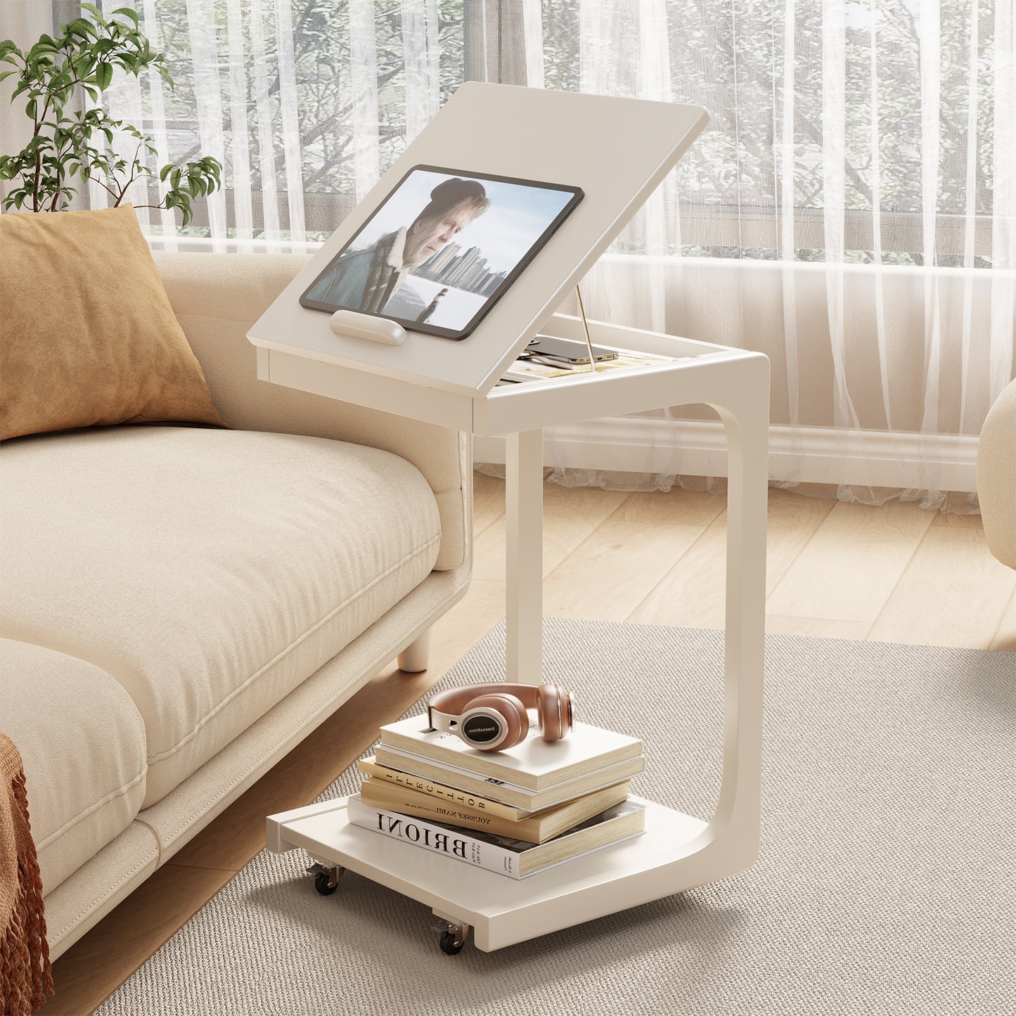 C-shaped sofa table