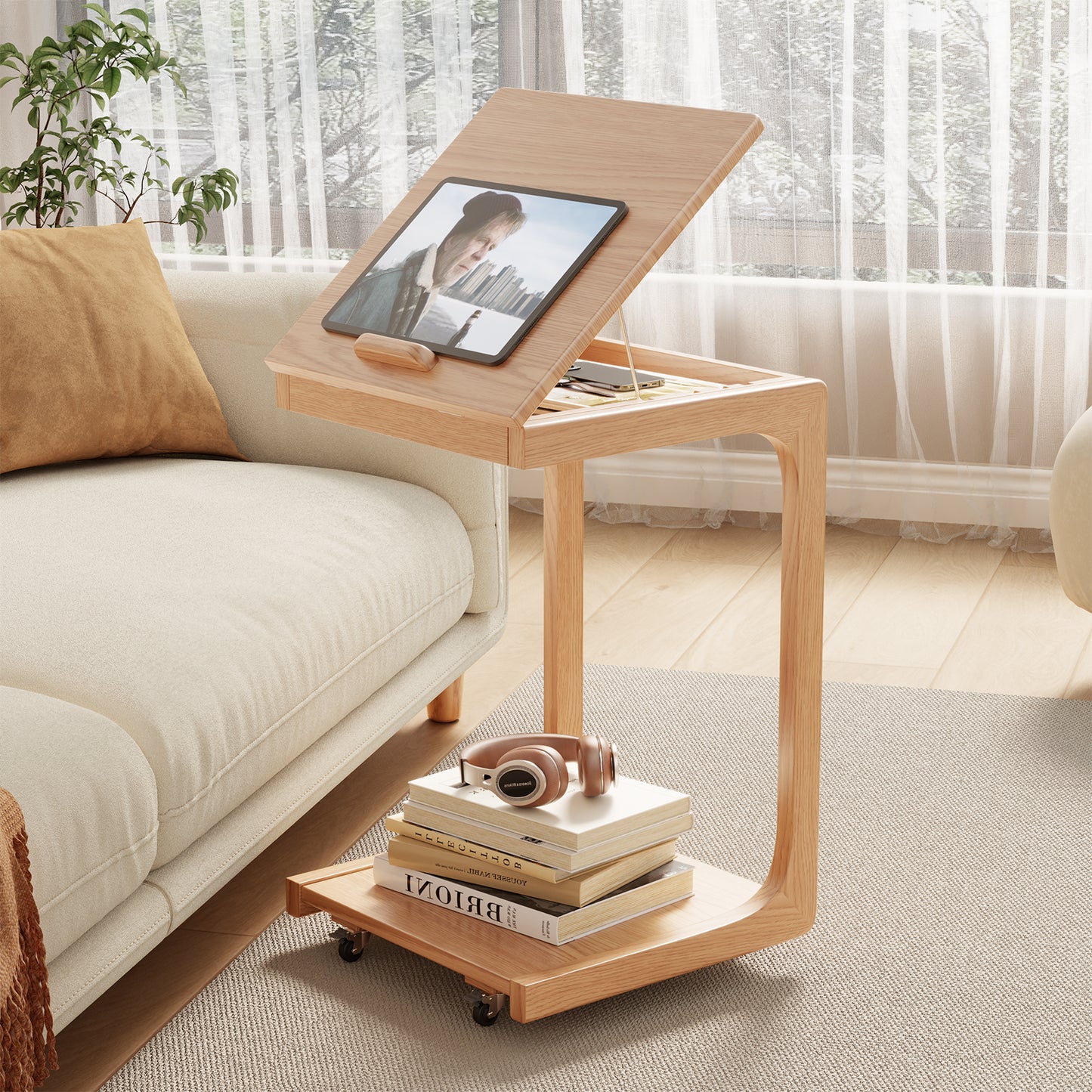 C-shaped sofa table