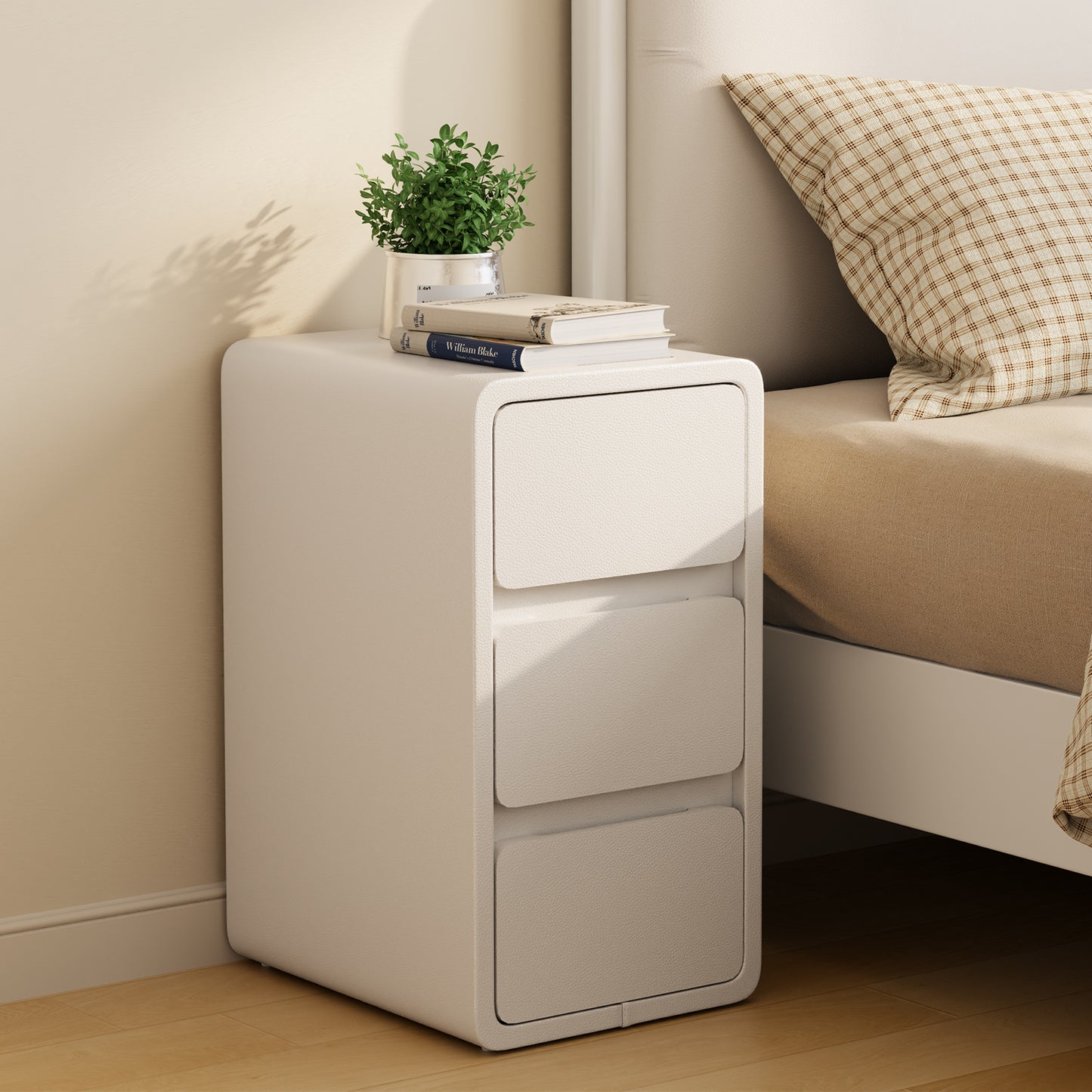 3 Tier Narrow White Nightstand