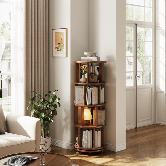 Rotating Round Bookshelf, Adjustable 1-6 Tiers – Space-Saving Storage Rack