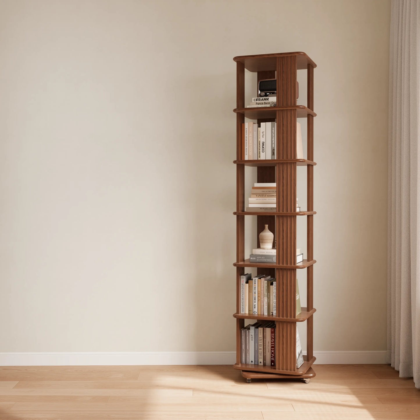 Movable & 360° Rotating Square Bookshelf Tower