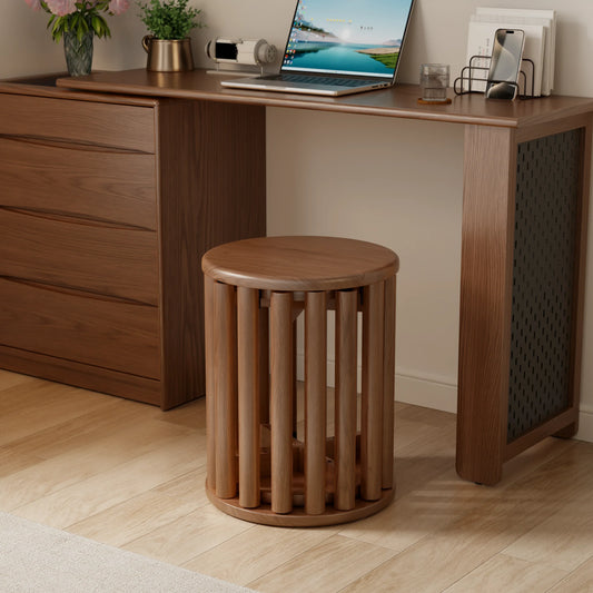 Solid Rubberwood Round Stool Set of 4 | Stackable Farmhouse Accent Stools - Kaslandi Furniture