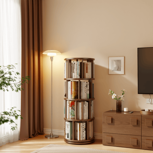 Rotating Round Bookshelf, Adjustable 1 - 6 Tiers – Space - Saving Storage Rack - Kaslandi Furniture