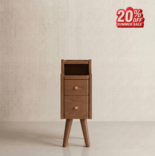 Solid wood classic minimalist nightstand with 2 drawers and an open shelf - iKaslandi