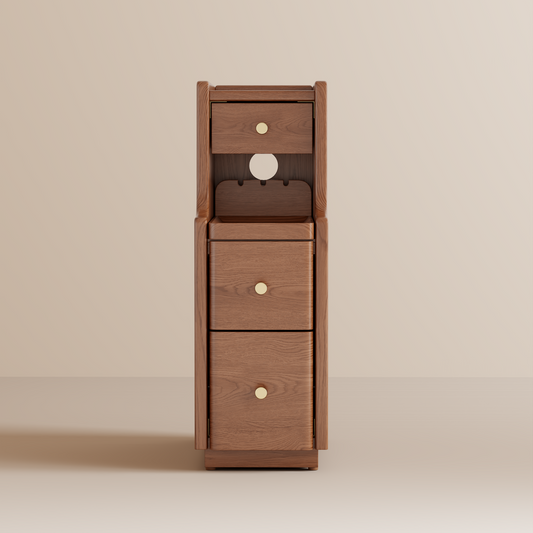 Solid Wood Minimalist Nightstand – 3 Drawers & Open Shelf, Classic Design