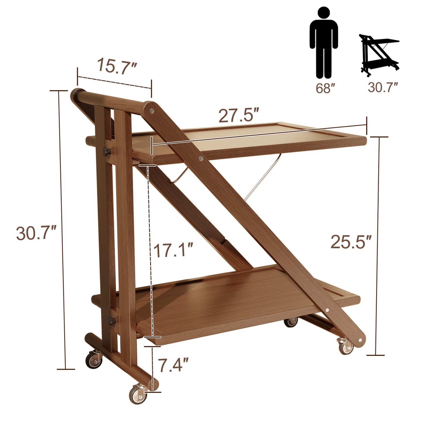 Rolling Carts with Wheels,Portable Kitchen Island,Walnut Kitchen Storage Cart,Small Kitchen Island,Wood Bar Cart,Kitchen Rack with Locking Casters,Moveable Kitchen Island for Living Room,Coffee Bar