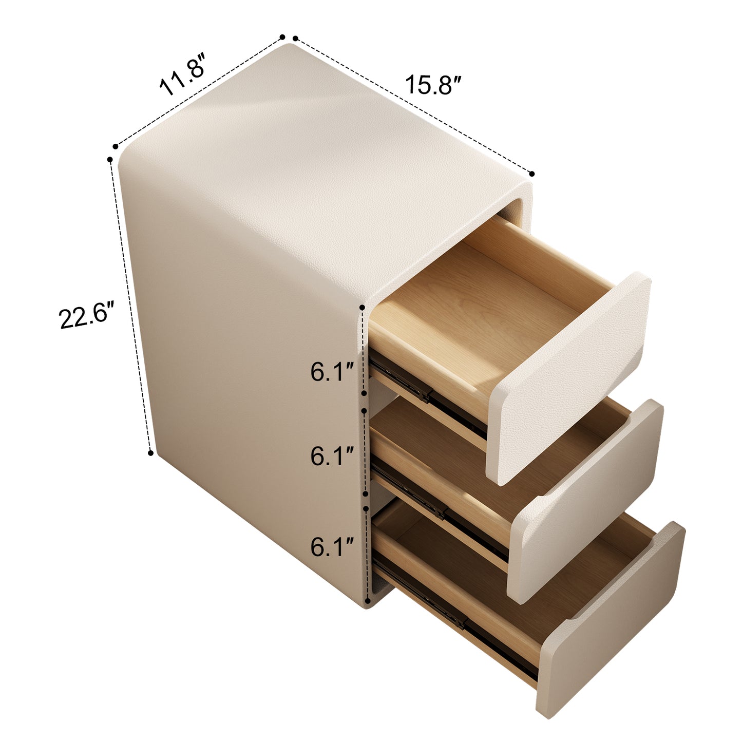 3 Tier Narrow White Nightstand