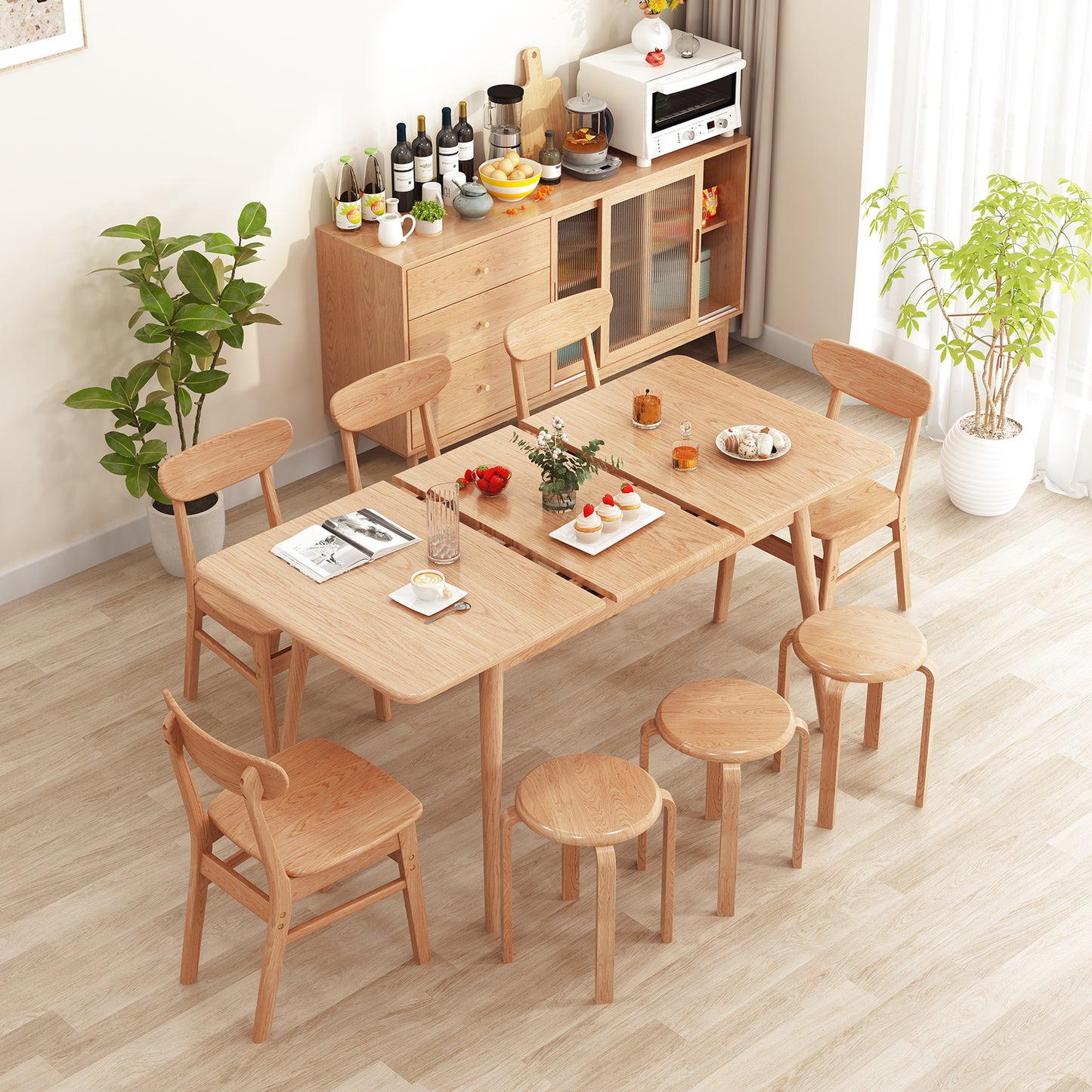 Dining Table, Solid Wood Extendable Dining Table Can Accommodate 4-8 People, Sturdy and Easy Assembly Modern Dining Room Table for Kitchen, Living Room, Apartment