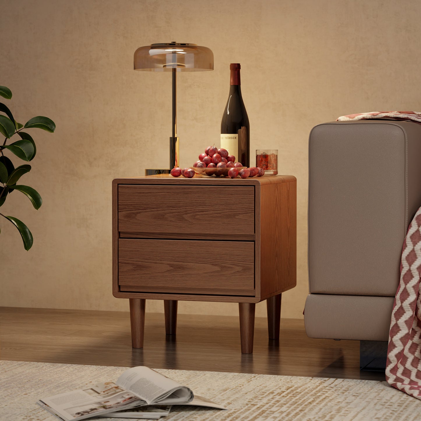 olid Wood Nightstand,Nightstand with Drawers,Mid Century Modern Nightstand Small Nightstand for Bedroom, Dorm and Living Room,Walnut nightstand