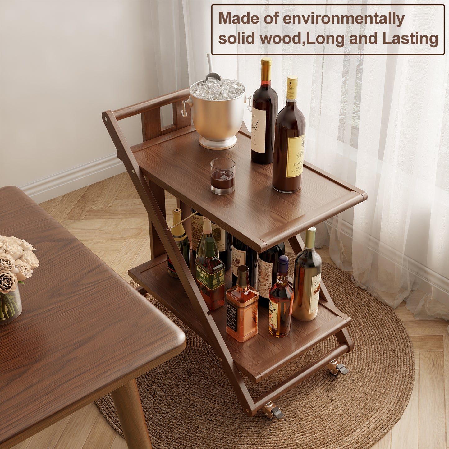 Rolling Carts with Wheels,Portable Kitchen Island,Walnut Kitchen Storage Cart,Small Kitchen Island,Wood Bar Cart,Kitchen Rack with Locking Casters,Moveable Kitchen Island for Living Room,Coffee Bar