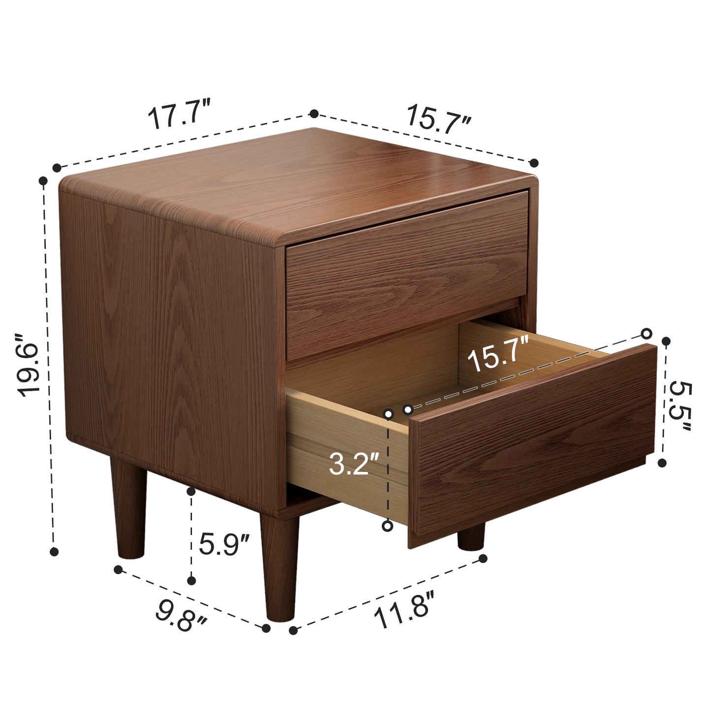 olid Wood Nightstand,Nightstand with Drawers,Mid Century Modern Nightstand Small Nightstand for Bedroom, Dorm and Living Room,Walnut nightstand