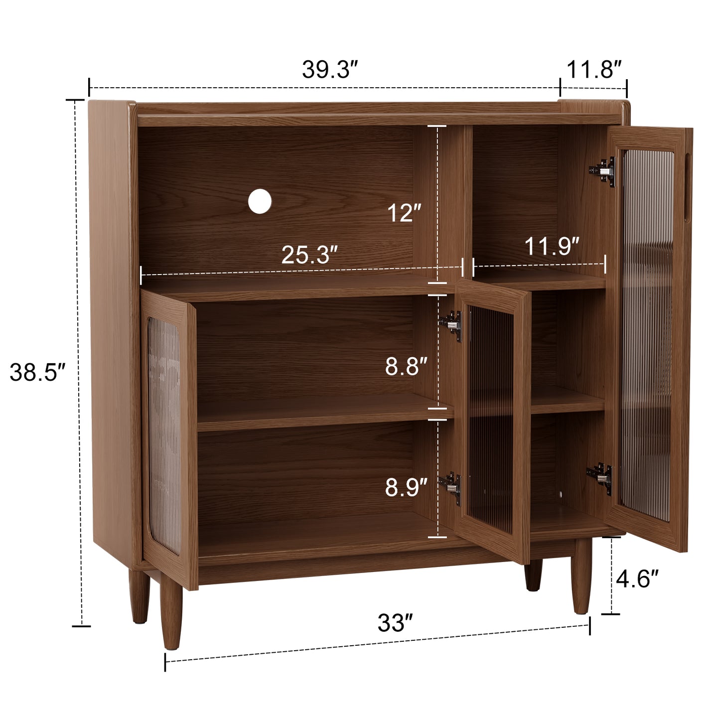 uffet Cabinet with Storage,Modern Sideboard Kitchen Cabinet with 3 Glass Doors,Sideboard Buffet Cabinet with Storage,39.3" Wood Coffee Bar Cabinet for Living Room,Hallway and Bedroom