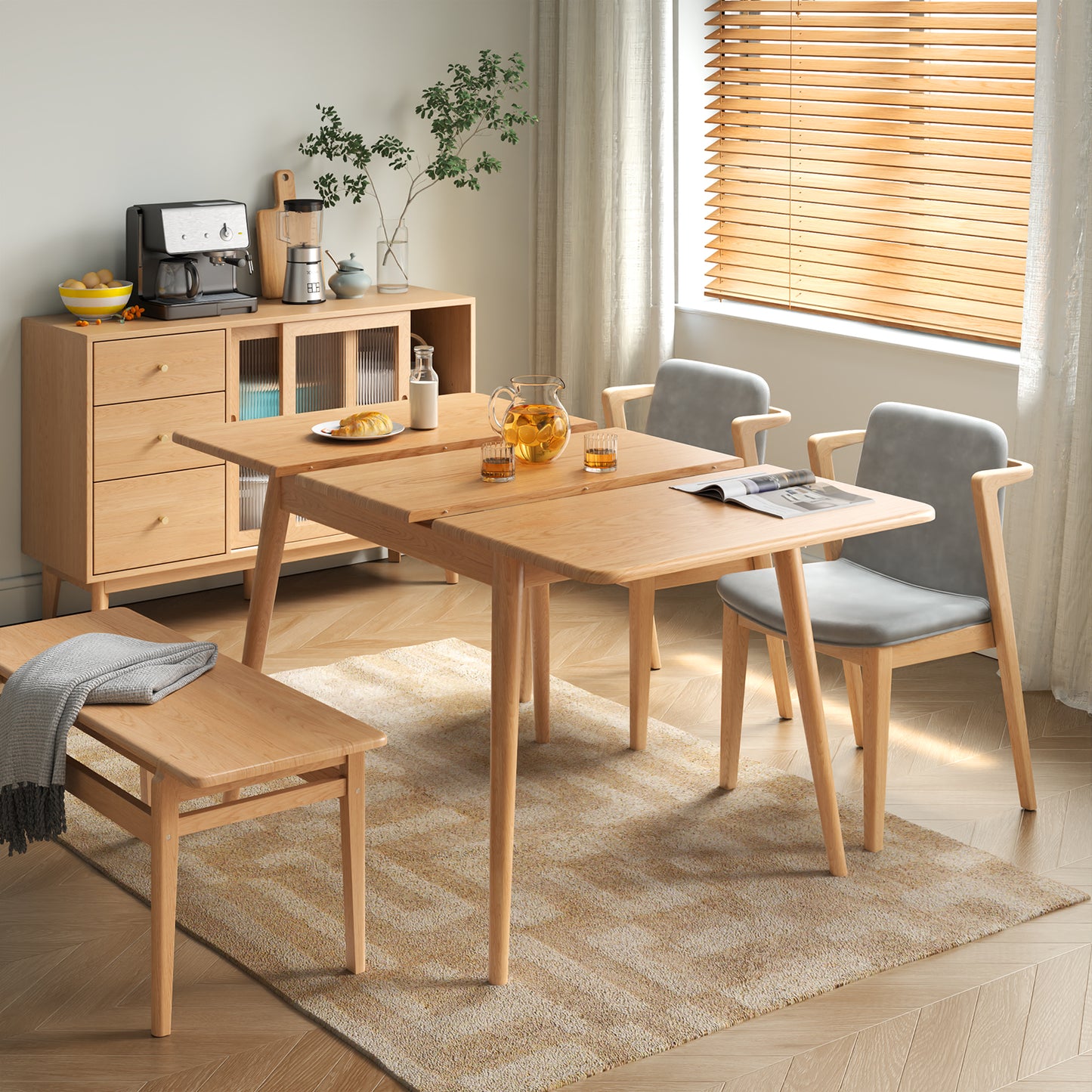 Dining Table, Solid Wood Extendable Dining Table Can Accommodate 4-8 People, Sturdy and Easy Assembly Modern Dining Room Table for Kitchen, Living Room, Apartment
