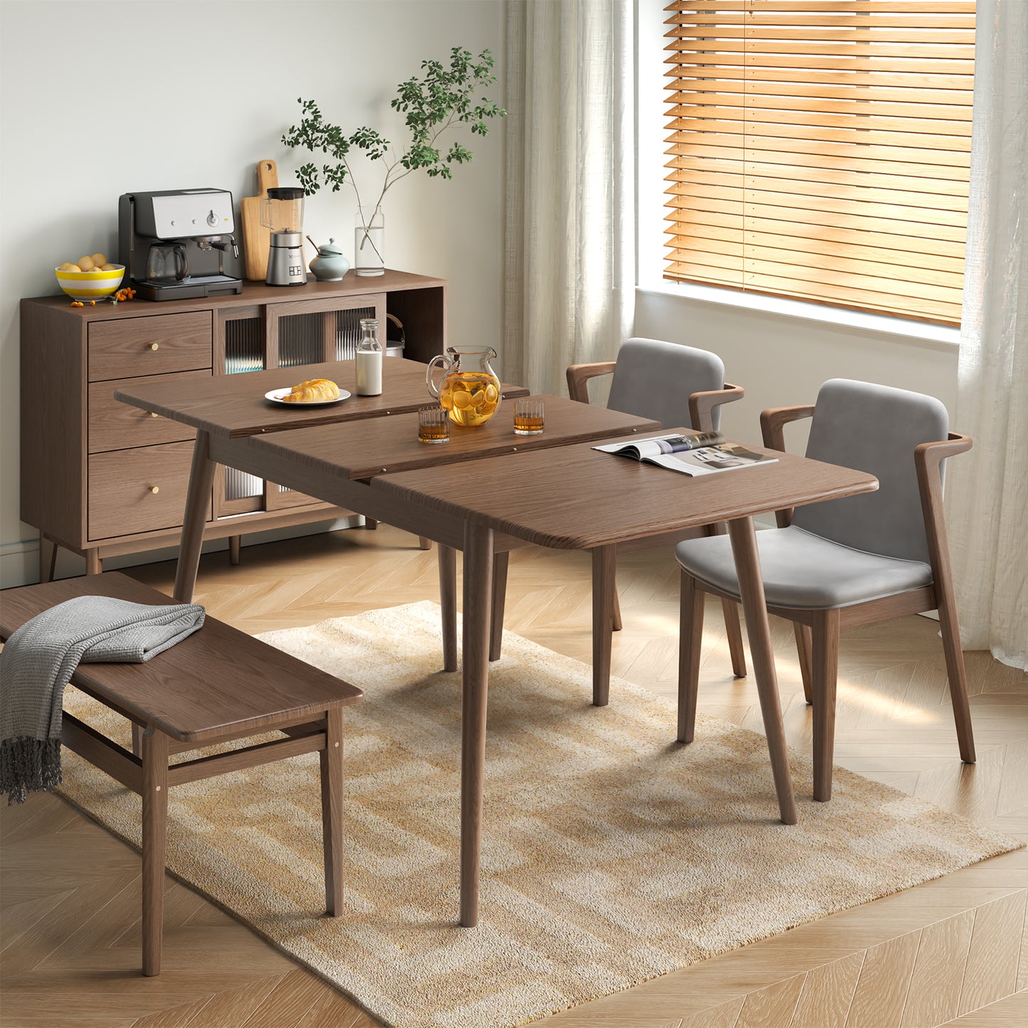 Dining Table, Solid Wood Extendable Dining Table Can Accommodate 4-8 People, Sturdy and Easy Assembly Modern Dining Room Table for Kitchen, Living Room, Apartment