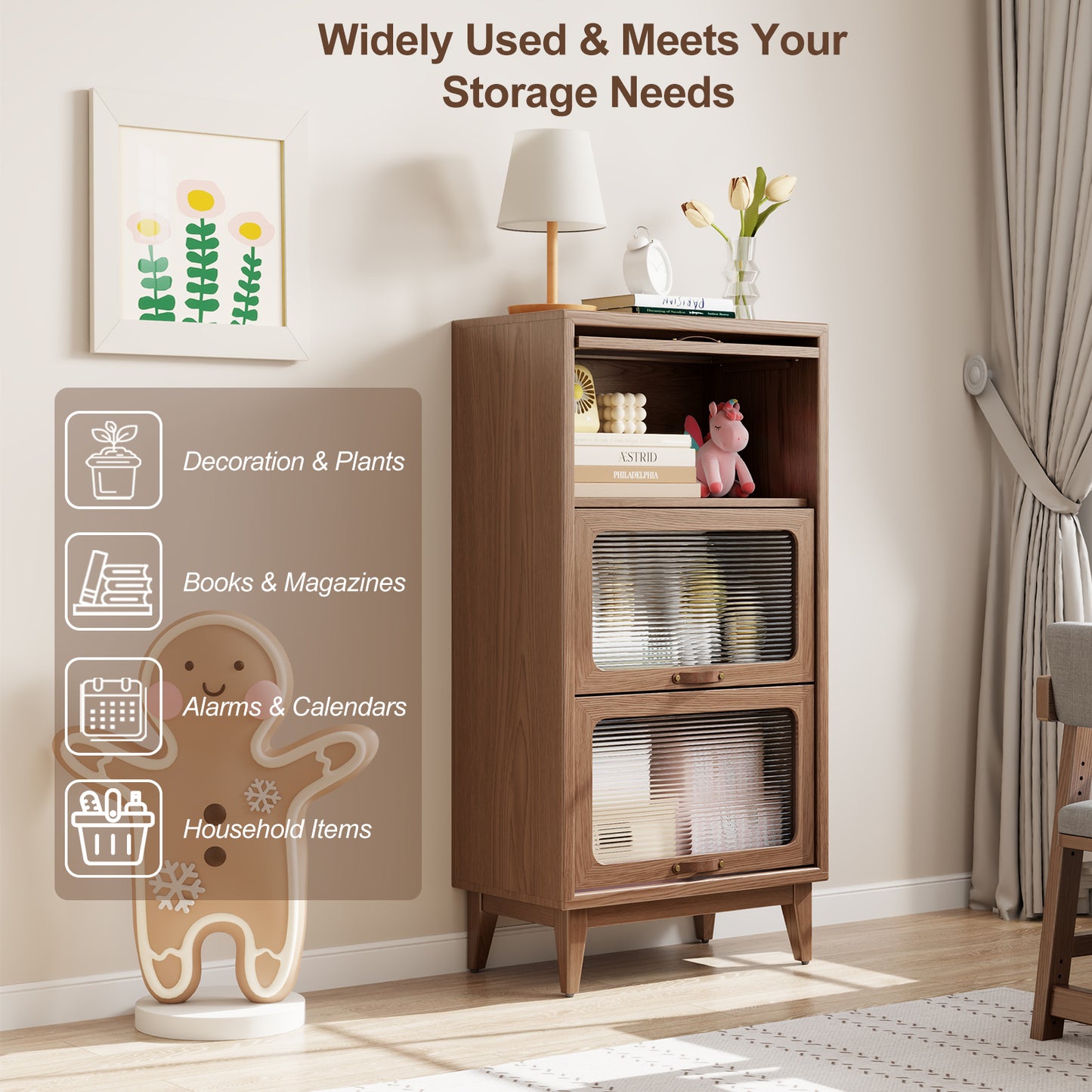 Shelf Bookcase with Cabinet Glass Doors