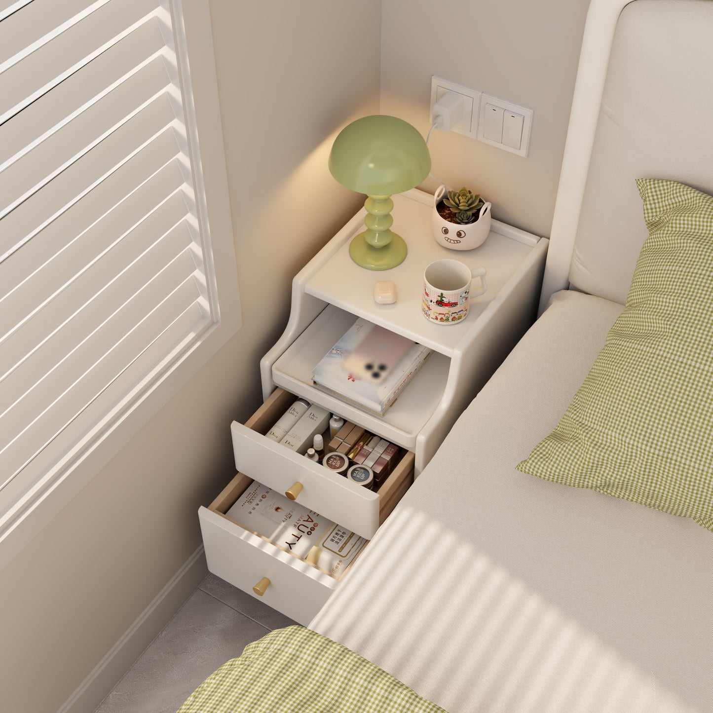 Narrow bedside table, solid wood bedside table with drawers, narrow edge small bedside table in the bedroom, simple and modern bedroom storage cabinet