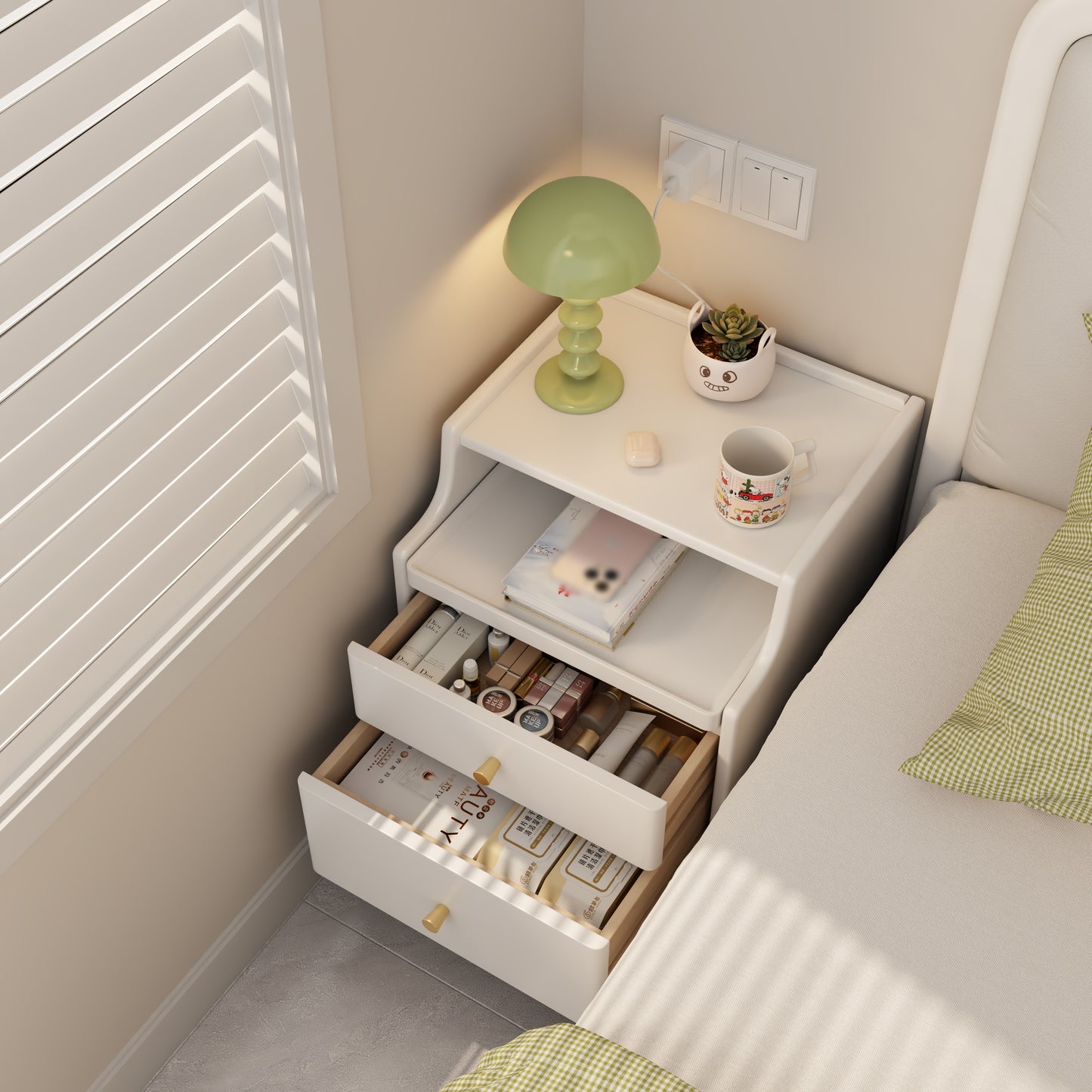 Solid wood floor standing bedside table, simple modern bedroom storage cabinet, household bedside storage cabinet, small storage cabinet, narrow bedside table, solid wood bedside table