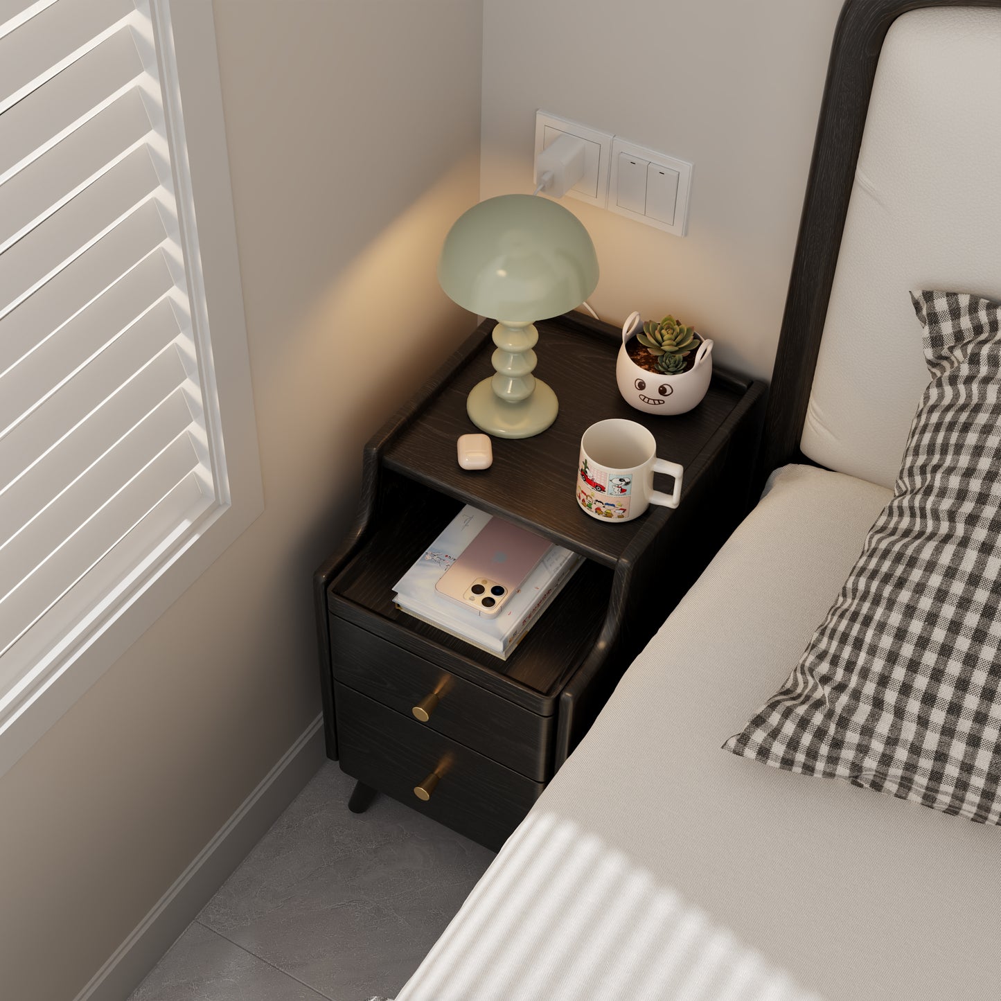 Narrow bedside table, solid wood bedside table with drawers, narrow edge small bedside table in the bedroom, simple and modern bedroom storage cabinet
