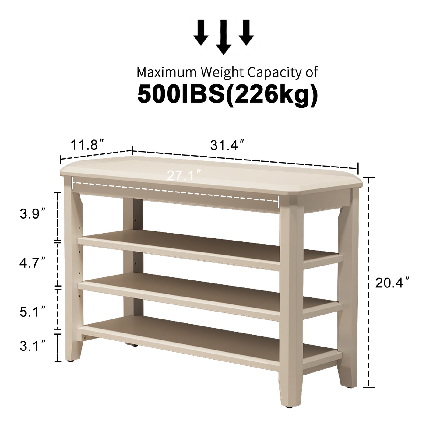 Shoe Bench with Leather Cushion, 3 Tiers Shoe Storage Bench Height Adjustable, Walnut Wood Entryway Bench for Hallway, Mudroom