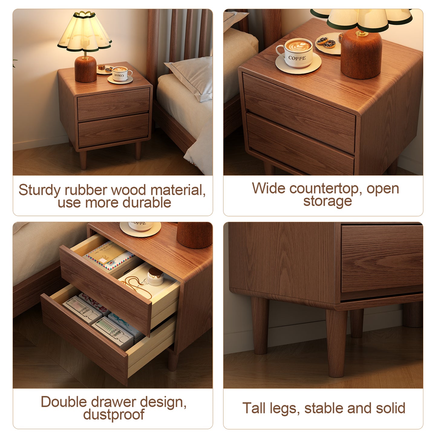 olid Wood Nightstand,Nightstand with Drawers,Mid Century Modern Nightstand Small Nightstand for Bedroom, Dorm and Living Room,Walnut nightstand