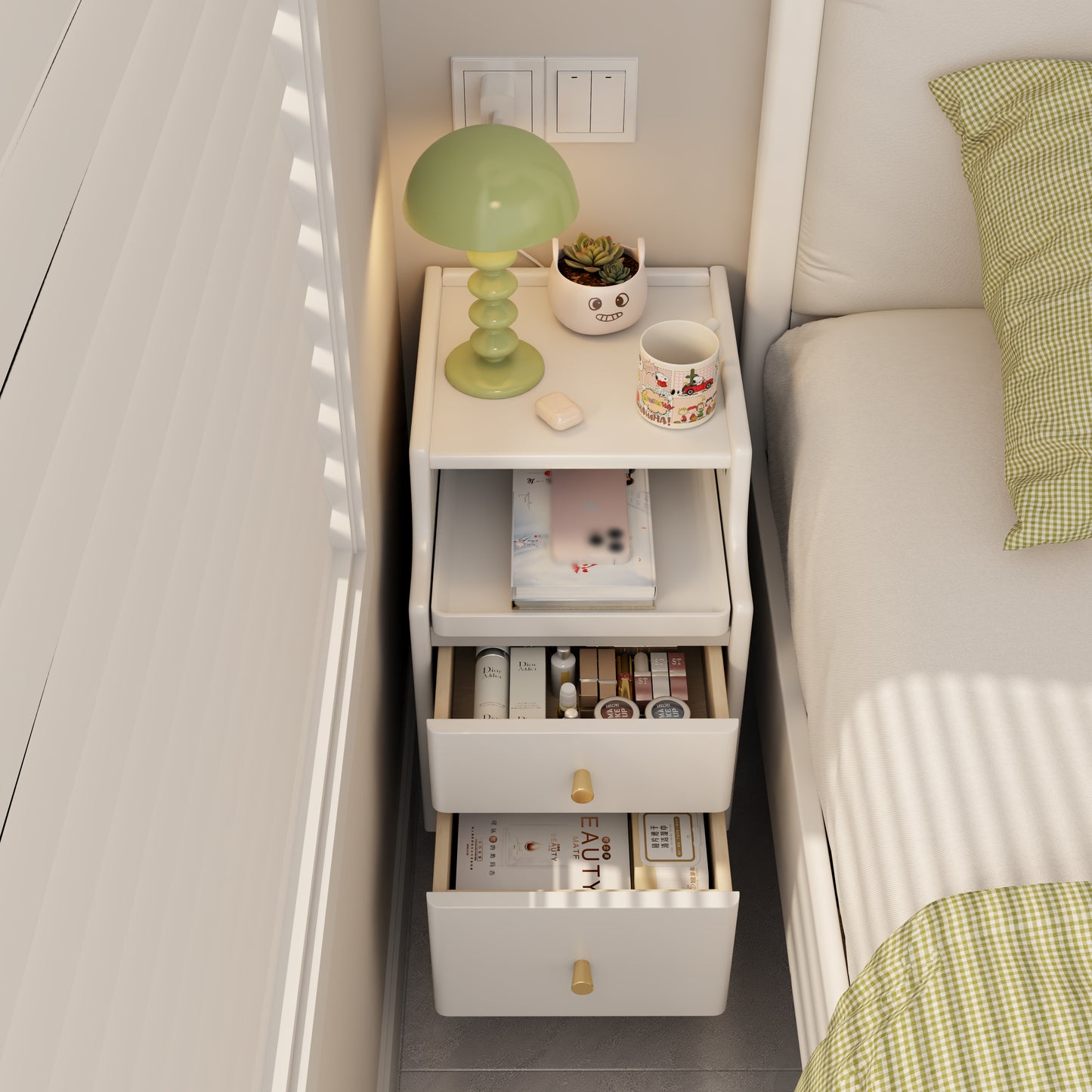 Narrow bedside table, solid wood bedside table with drawers, narrow edge small bedside table in the bedroom, simple and modern bedroom storage cabinet