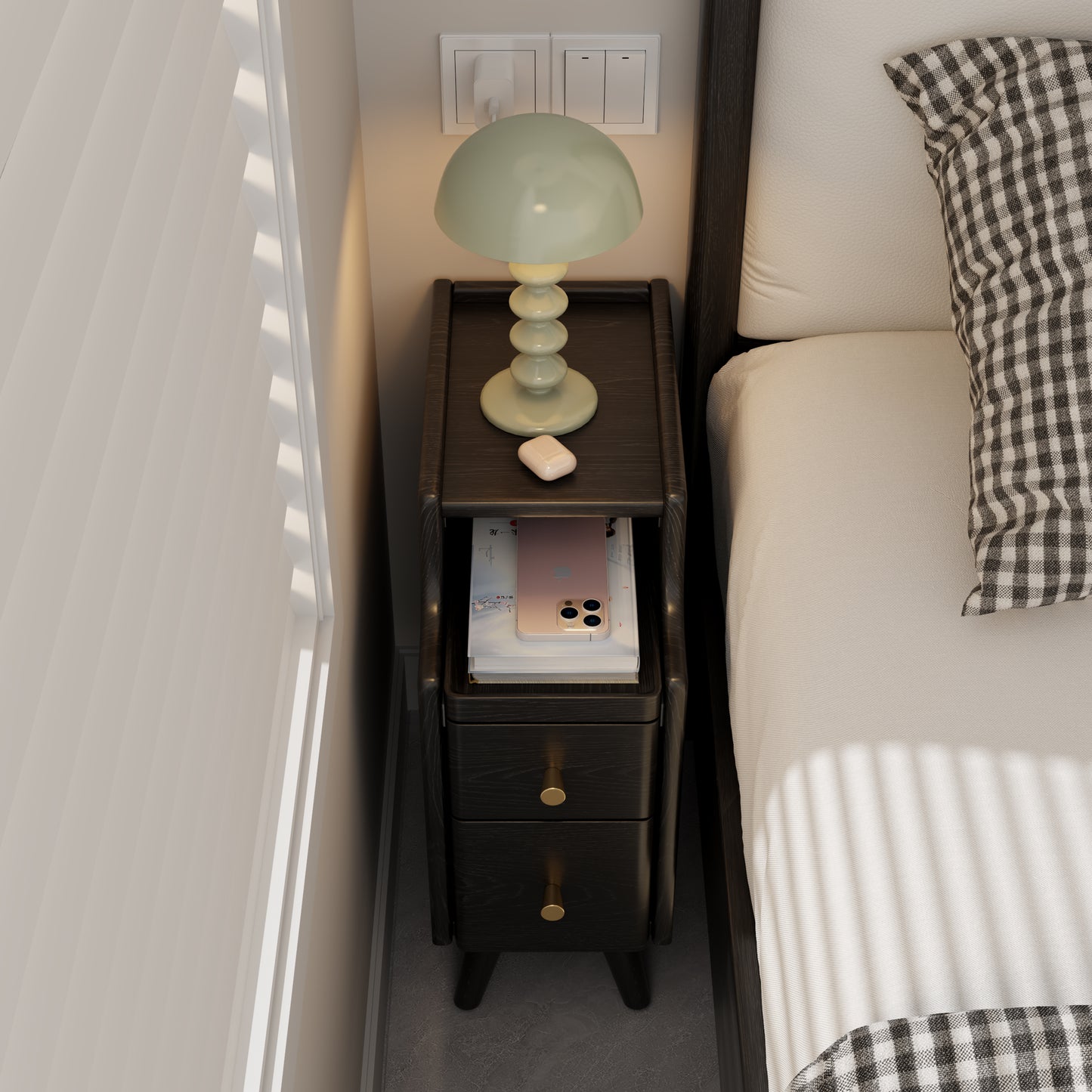 Small Nightstand,Solid Wood Nightstand with Drawers, Walnut Bedside Table for Bedroom