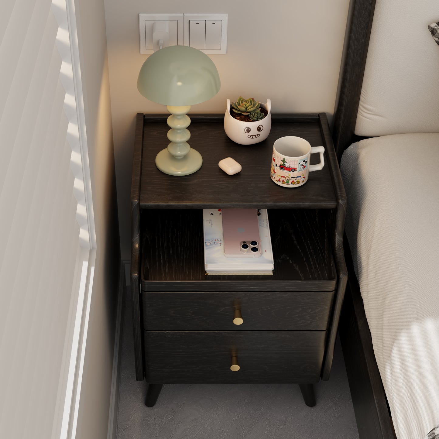 Solid wood floor standing bedside table, simple modern bedroom storage cabinet, household bedside storage cabinet, small storage cabinet, narrow bedside table, solid wood bedside table