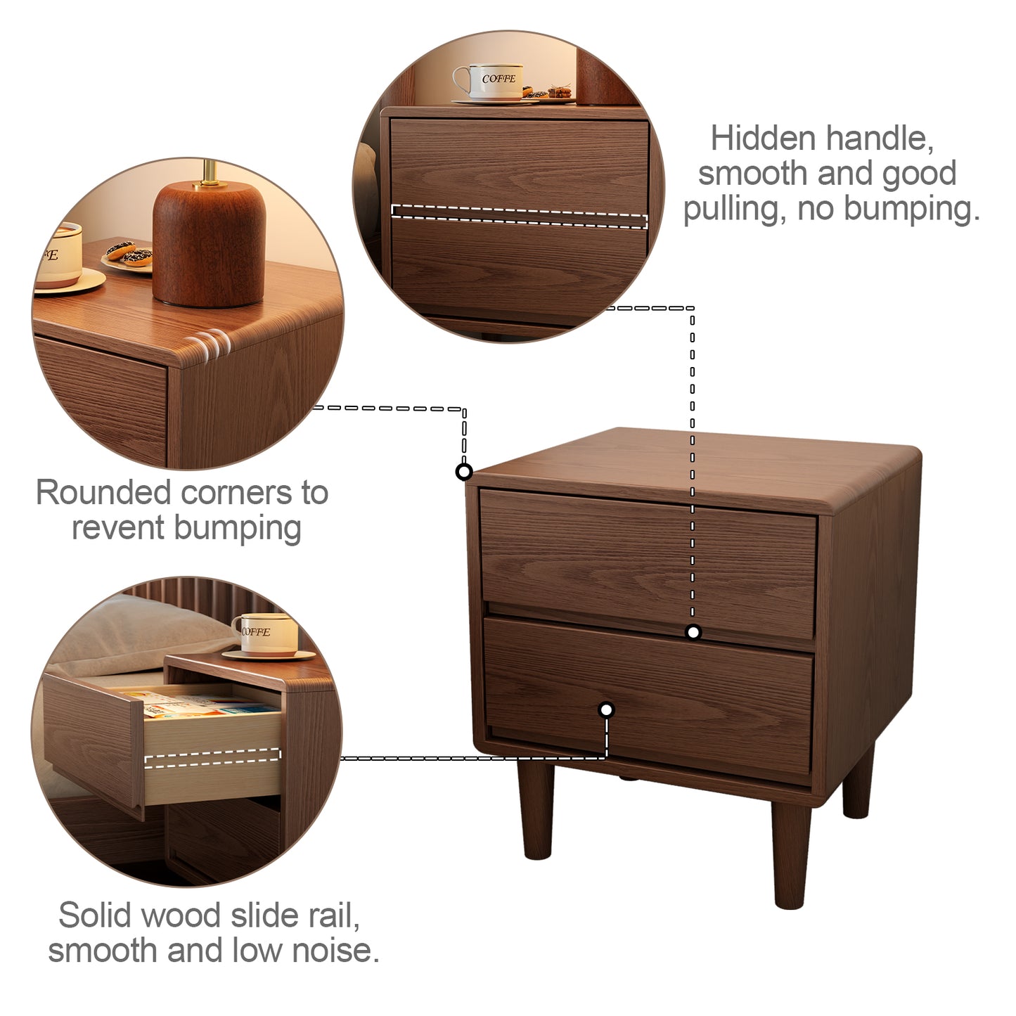 olid Wood Nightstand,Nightstand with Drawers,Mid Century Modern Nightstand Small Nightstand for Bedroom, Dorm and Living Room,Walnut nightstand