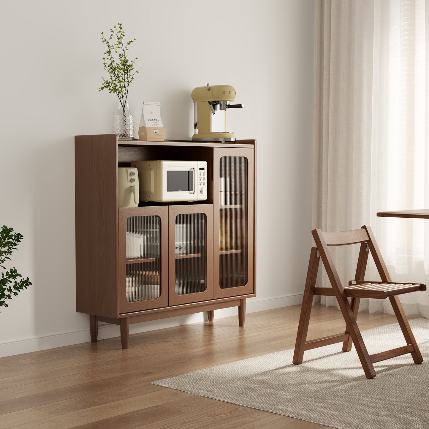 uffet Cabinet with Storage,Modern Sideboard Kitchen Cabinet with 3 Glass Doors,Sideboard Buffet Cabinet with Storage,39.3" Wood Coffee Bar Cabinet for Living Room,Hallway and Bedroom