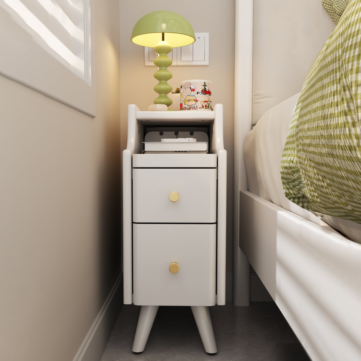 Small Nightstand,Solid Wood Nightstand with Drawers, Walnut Bedside Table for Bedroom