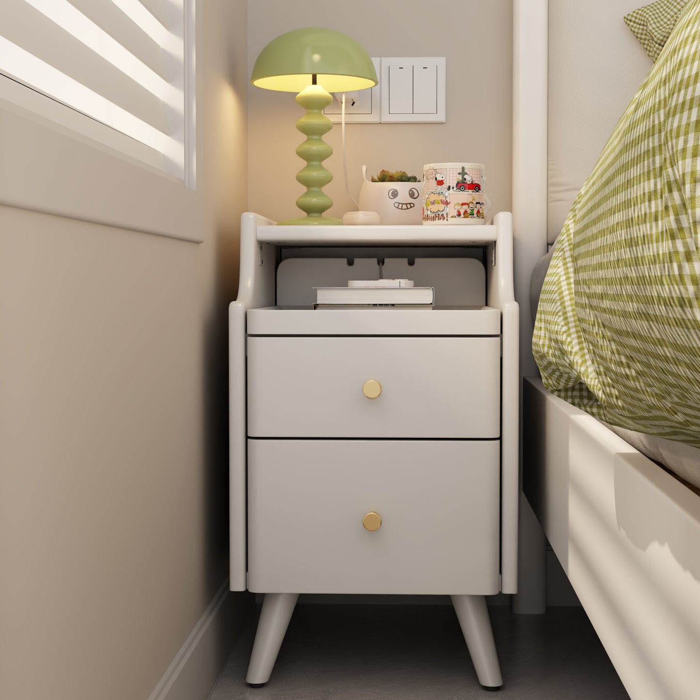 Narrow bedside table, solid wood bedside table with drawers, narrow edge small bedside table in the bedroom, simple and modern bedroom storage cabinet