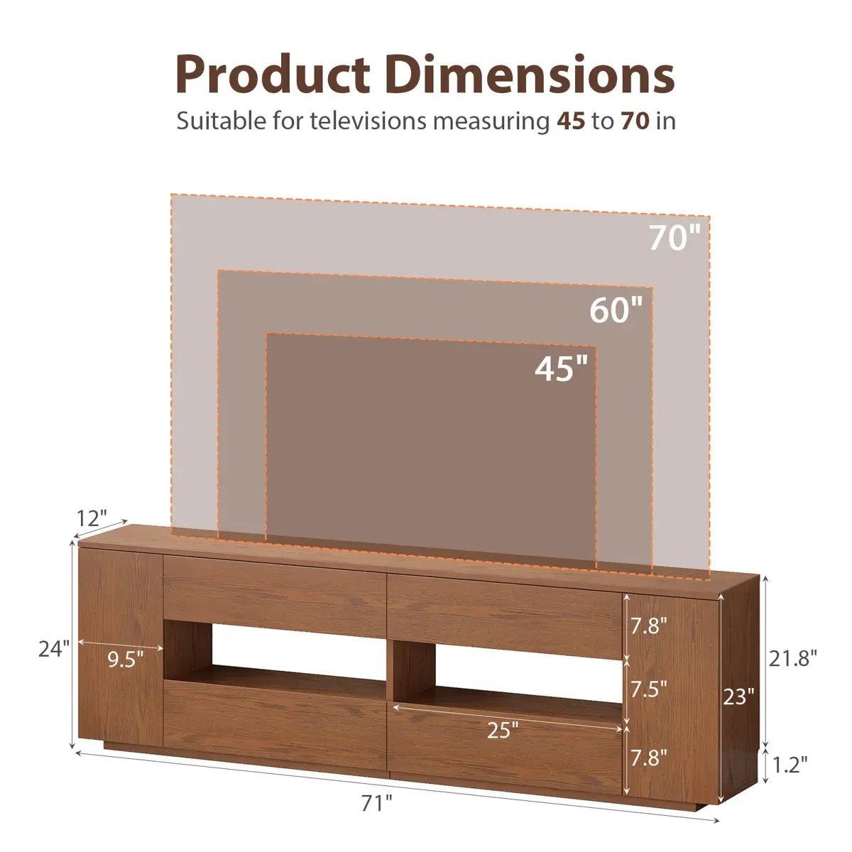 TV Stand for 45–70 Inch TVs – Media Console with Storage - iKaslandi