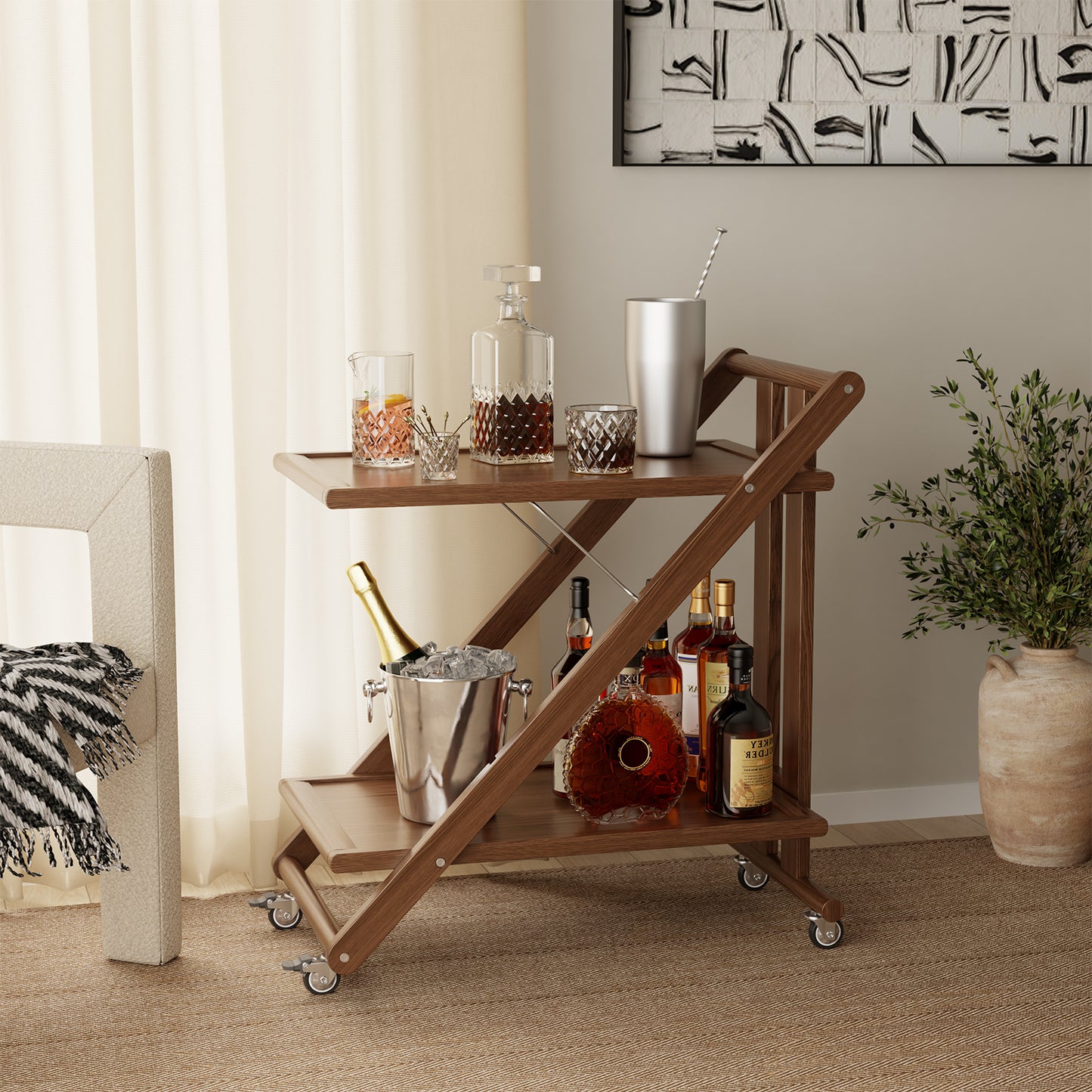 Rolling Carts with Wheels,Portable Kitchen Island,Walnut Kitchen Storage Cart,Small Kitchen Island,Wood Bar Cart,Kitchen Rack with Locking Casters,Moveable Kitchen Island for Living Room,Coffee Bar