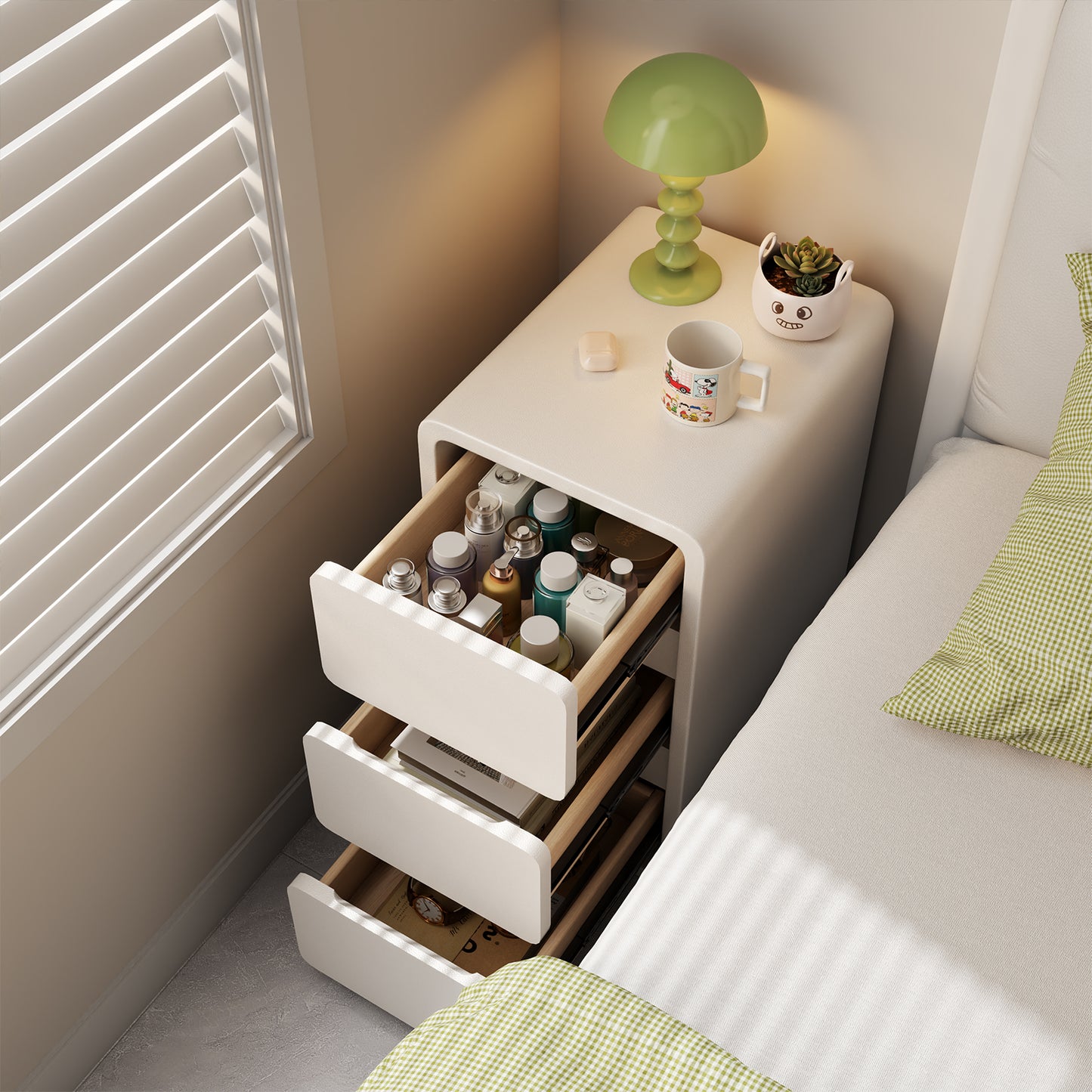 3 Tier Narrow White Nightstand