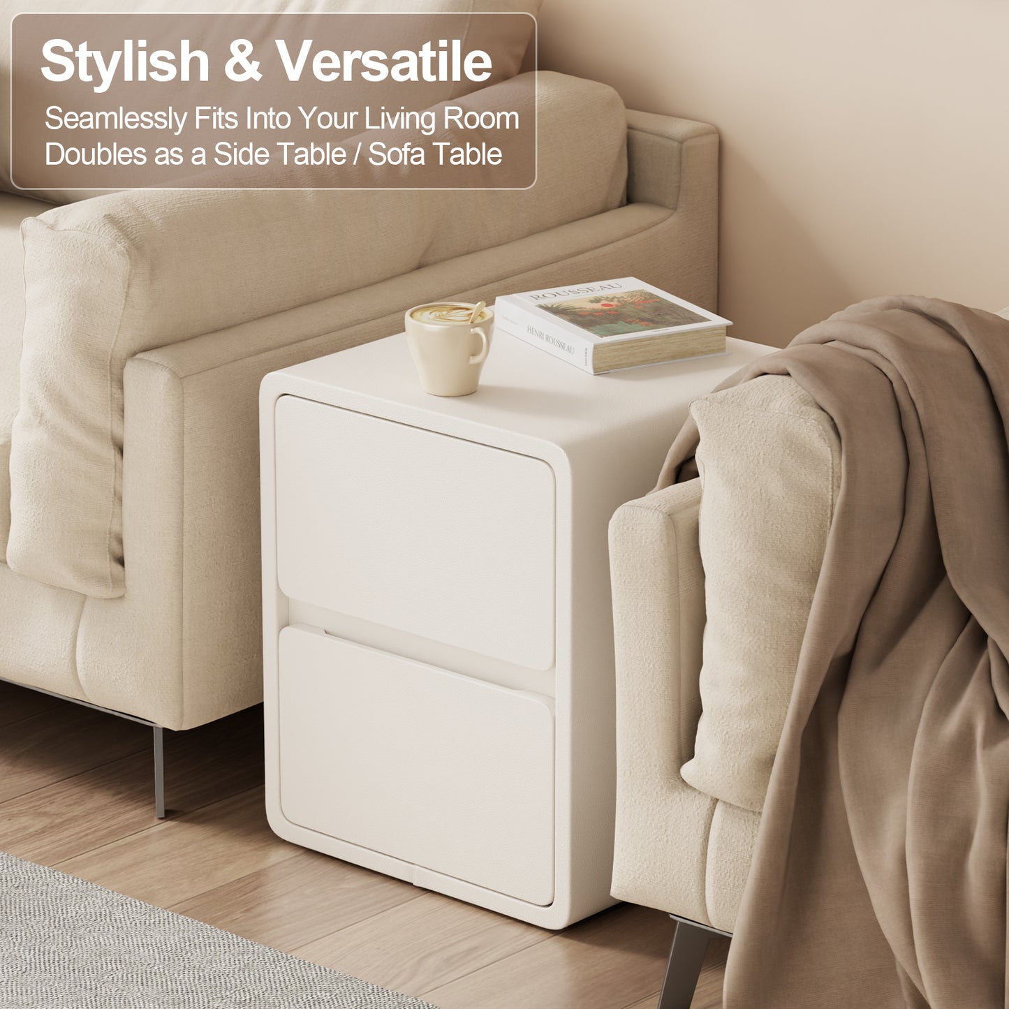 3 Drawers White Nightstand