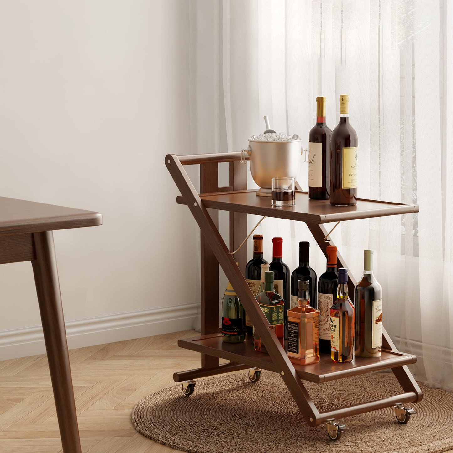 Rolling Carts with Wheels,Portable Kitchen Island,Walnut Kitchen Storage Cart,Small Kitchen Island,Wood Bar Cart,Kitchen Rack with Locking Casters,Moveable Kitchen Island for Living Room,Coffee Bar