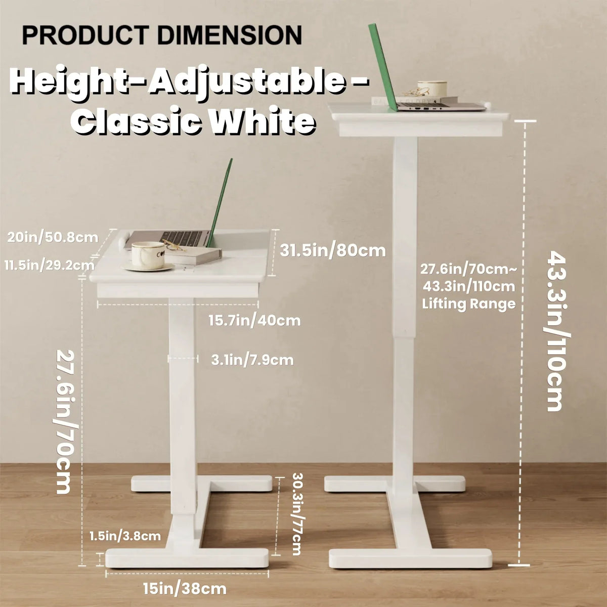 White overbed table with flat top beside a bed