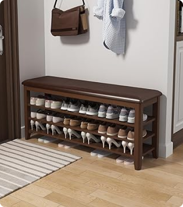 3 Tiers Shoe Bench, Walnut