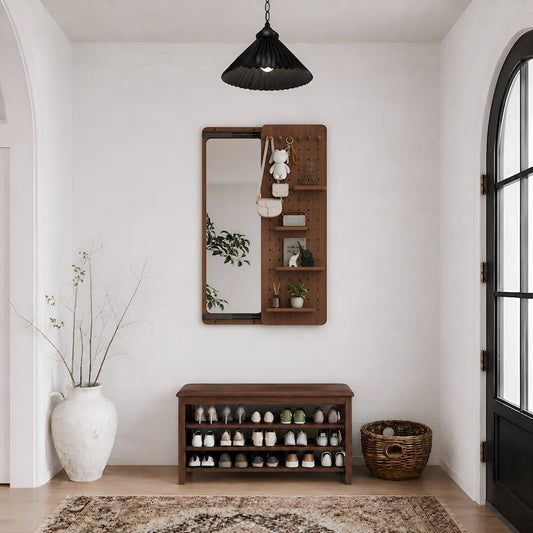 Full Length Wall Mirror with Shelf & Hooks - iKaslandi