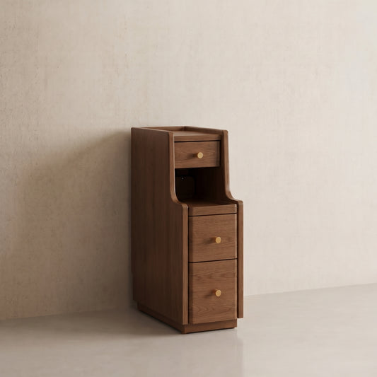 Solid Wood Narrow Nightstand with 3 Drawers – Modern Bedside Table for